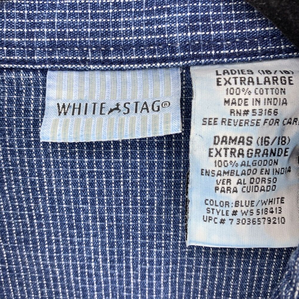 White Stag Womens XL Pearl Snap Denim Shirt Dress Blue White Check Midi WS518413 - Picture 5 of 9